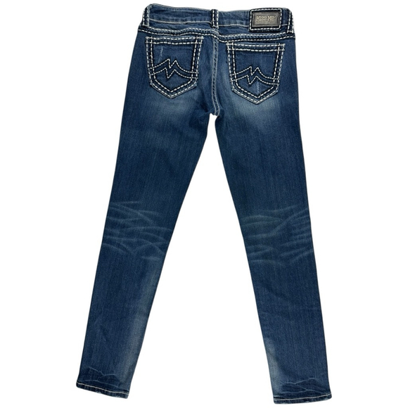 Miss Me Sunny Skinny Jeans Women’s Size 31 Blue Y2K Thick White Stitching - Picture 2 of 12